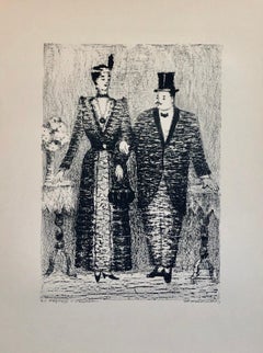 Vintage Russian Ukrainian Shtetl Scene Judaica Lithograph Jewish Portrait