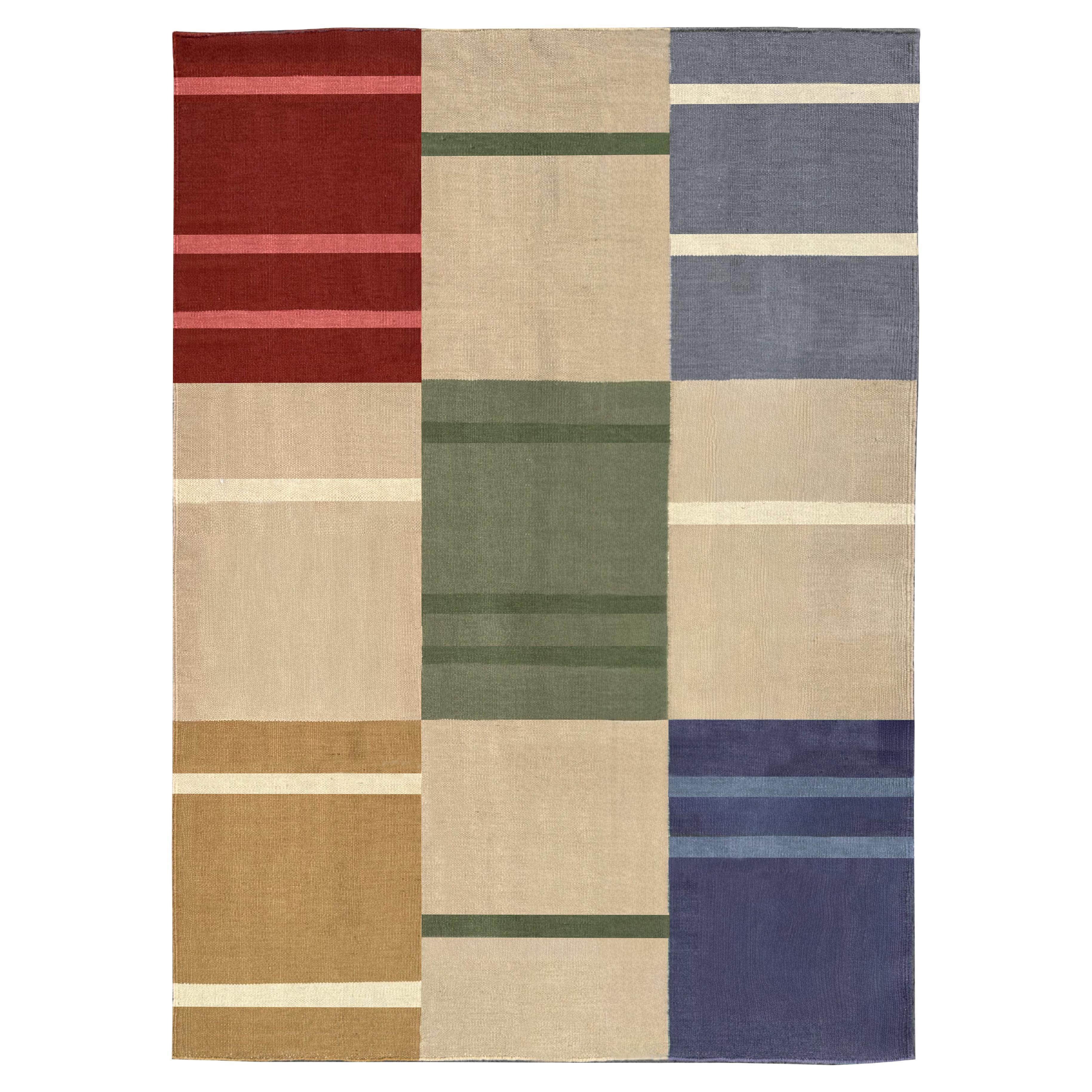 Anatolia Grid Rug_ Tappeto turco contemporaneo a trama piatta tessuto a mano di Studio A Marmi in vendita