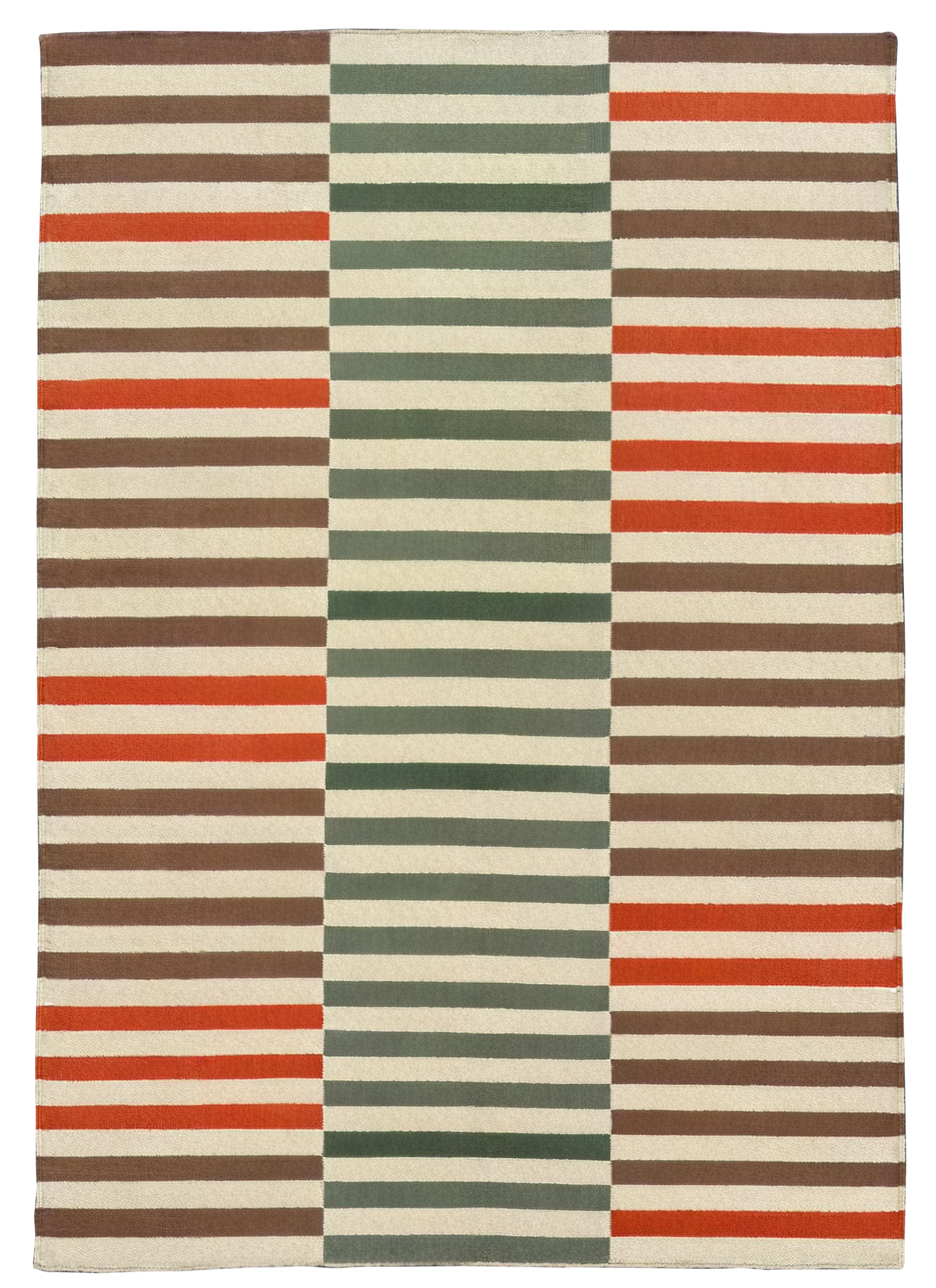 Anatolia Stripe Rug_GrayOrange_Zeitgenössischer handgewebter Flachgewebe-Teppich (Handgewebt) im Angebot