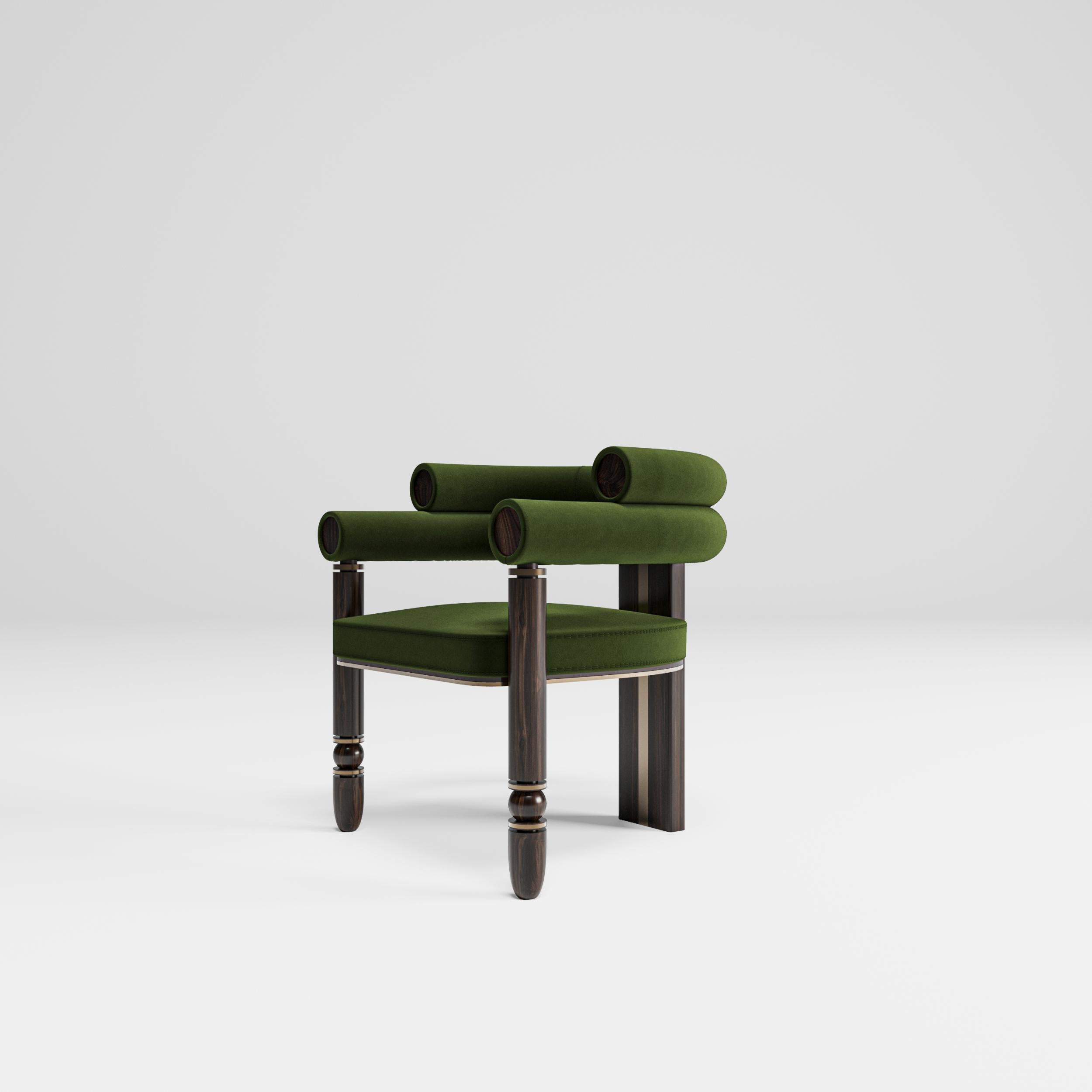 Hand-Carved Anatolian Chair, Mid-Century Modern Style, Velvet Fabric, Studio Kirkit For Sale