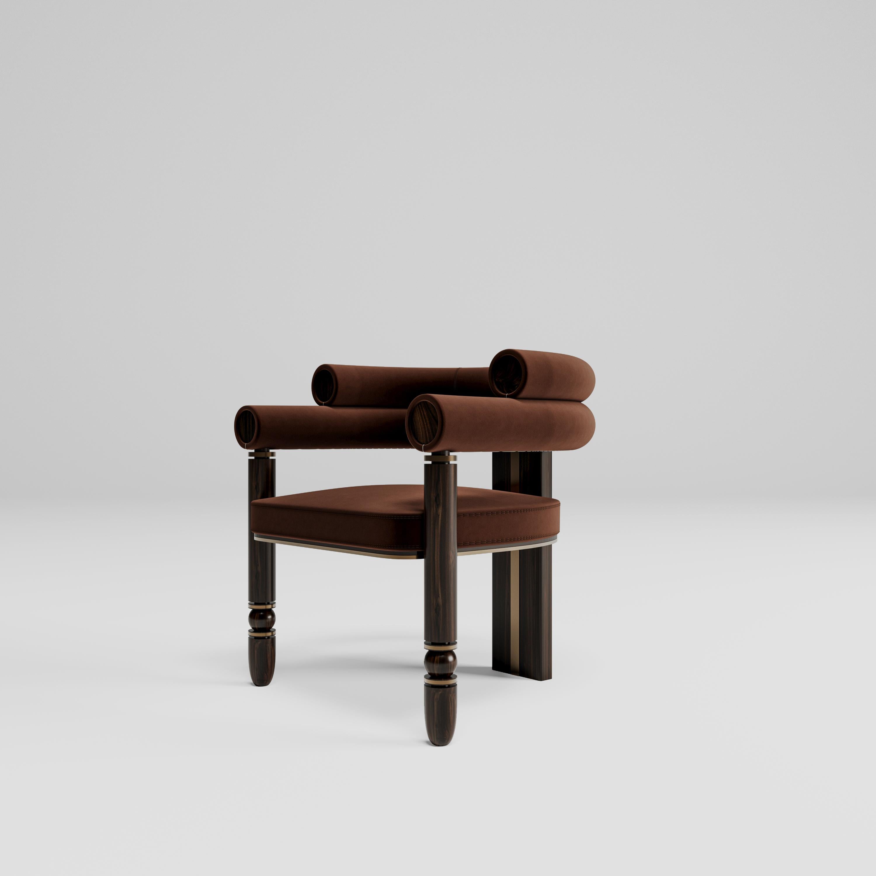 Turned Anatolian Chair Set of 4, Mid-Century Modern Style, Velvet Fabric, Studio Kirkit For Sale