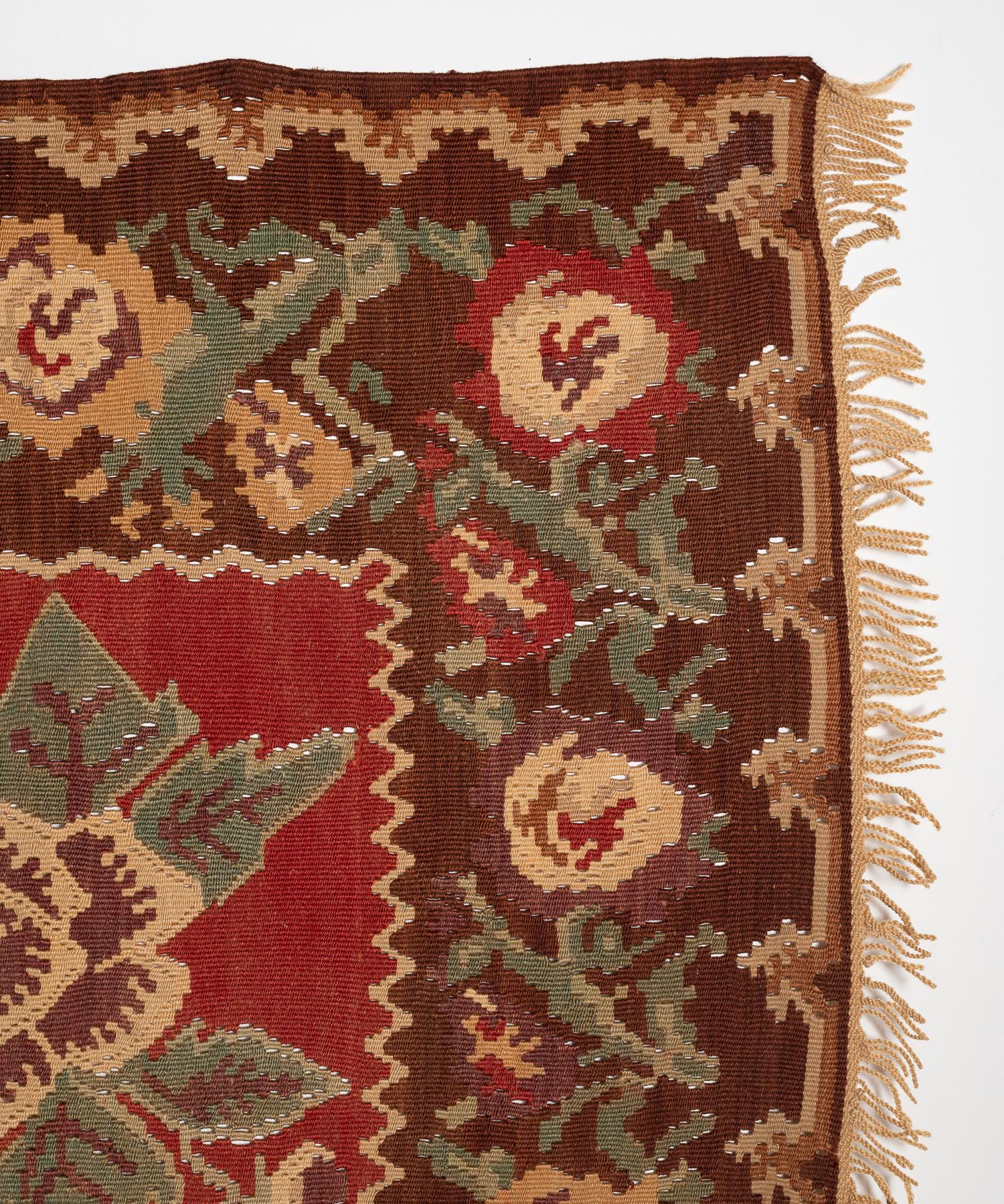 Turkish Anatolian Gochem Floral Kilim, circa 1950