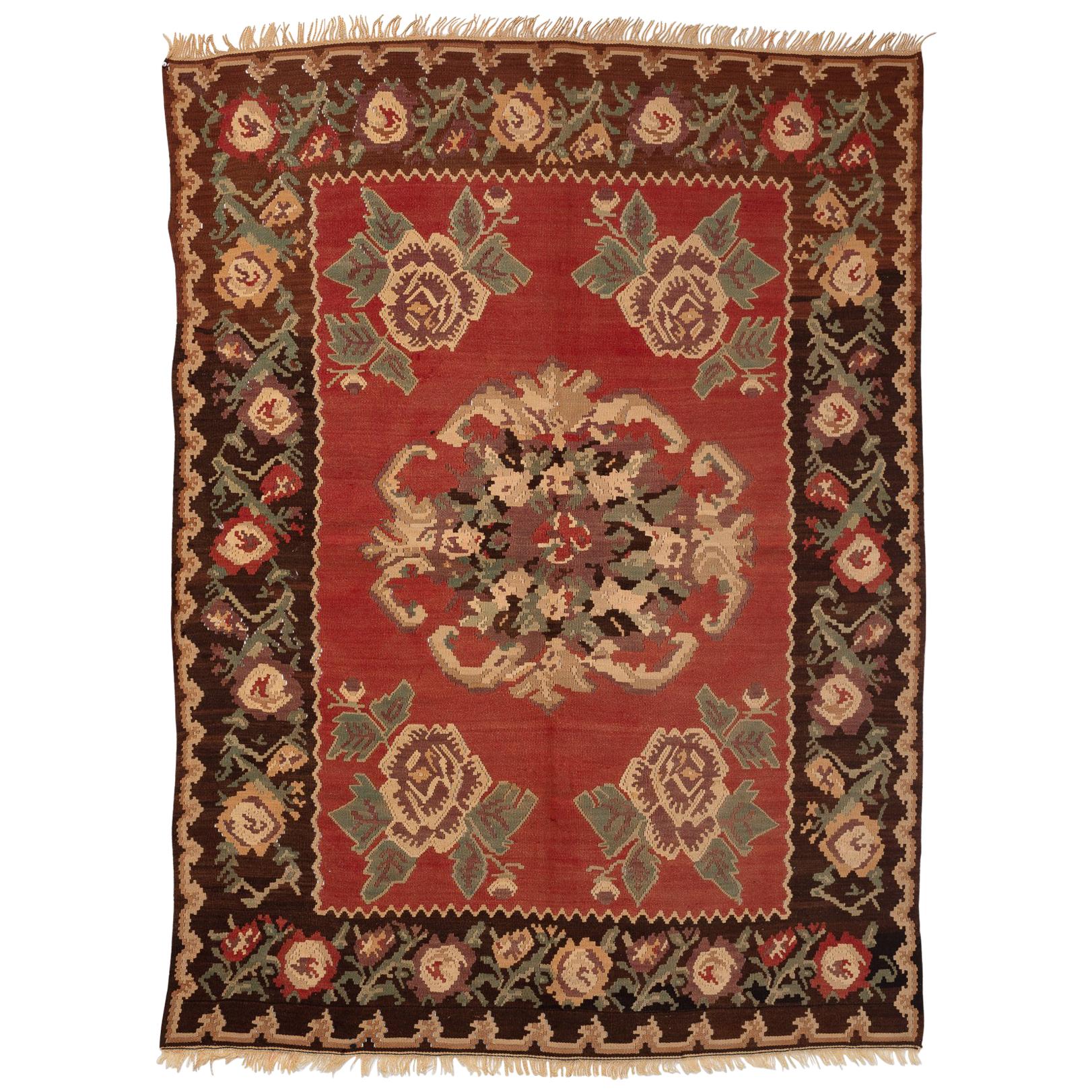 Anatolian Gochem Floral Kilim, circa 1950