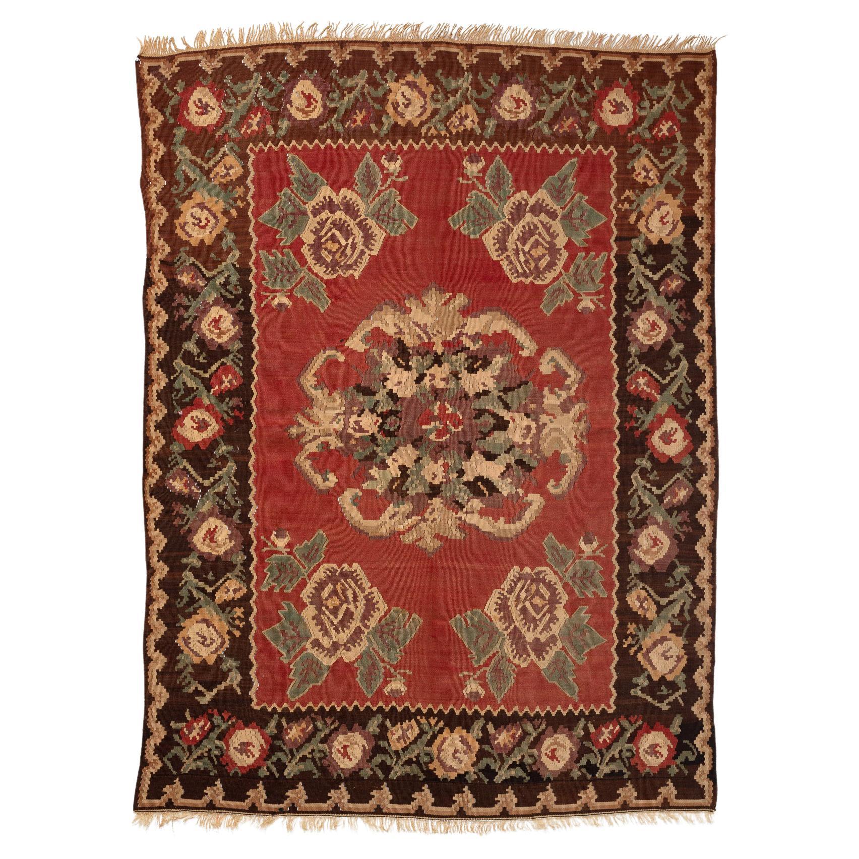 Anatolian Gochem Floral Kilim, circa 1950