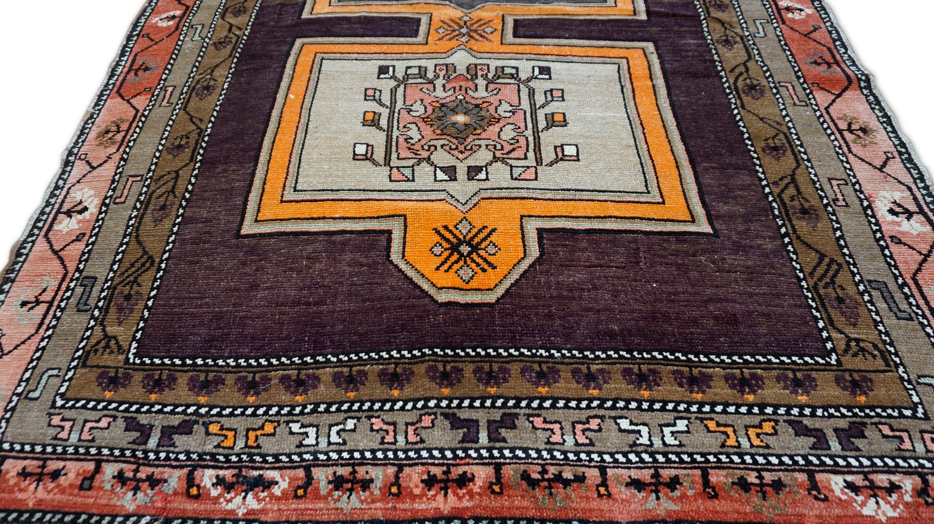 Anatolian Karapinar Brown and Orange Vintage Wool Rug 6'6''x13' In Good Condition For Sale In Torrance, CA