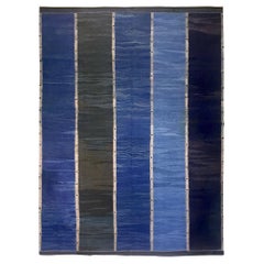 Anatolian Kelim in Rich Blue Hues, Handspun Yarn, Contemporary Design