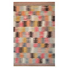 Anatolian Kelim, handgesponnener alter Garn, Vintage, mehrfarbiges Design mit Wellenformen