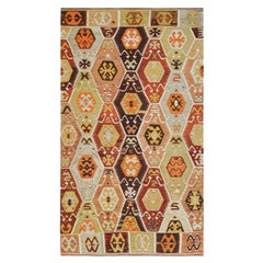 Anatolischer Kelim, Vintage, handgesponnenes Garn, lebhaftes Sechseck-Muster