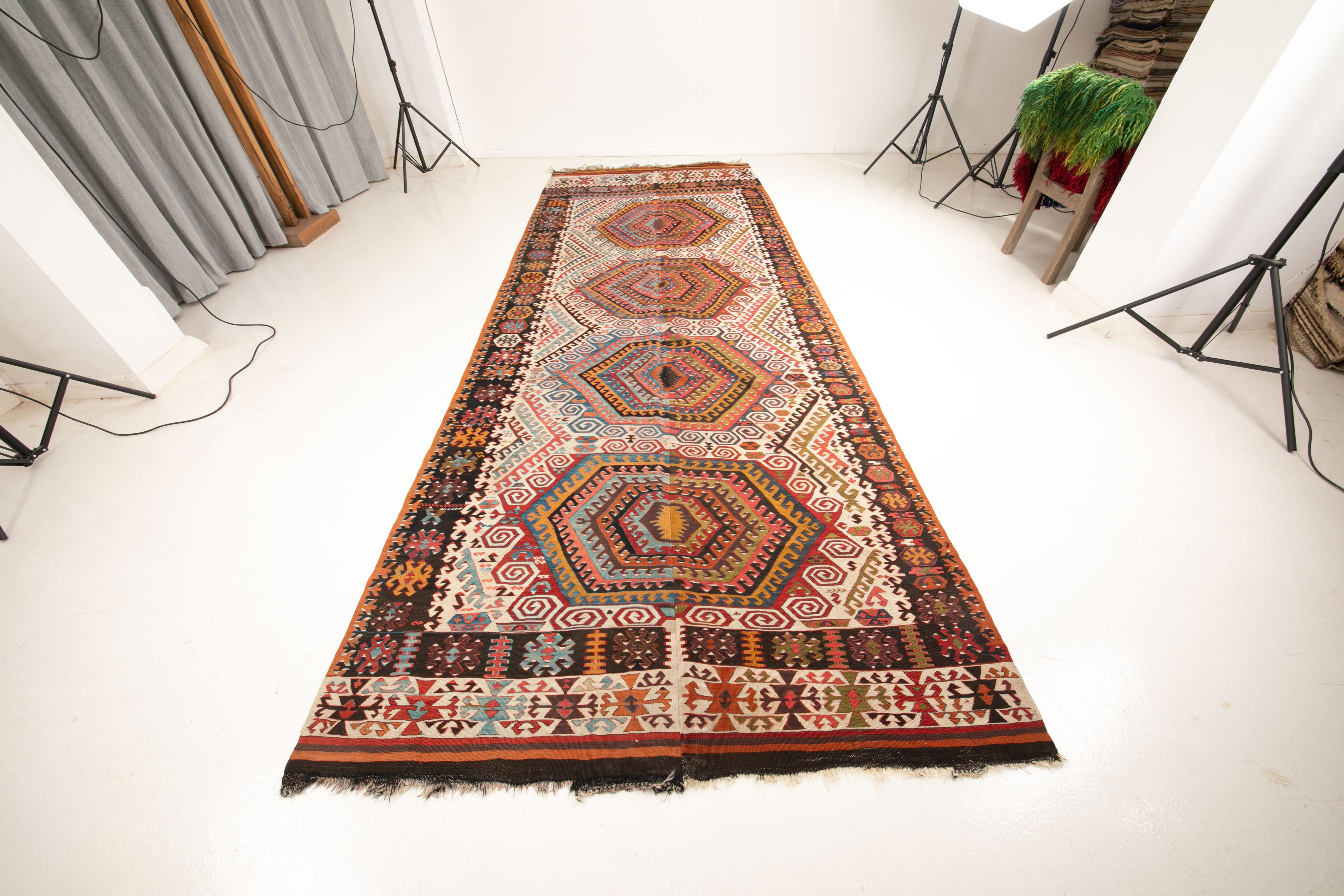 Tessuto a mano Kilim anatolico, fine XIX secolo. in vendita