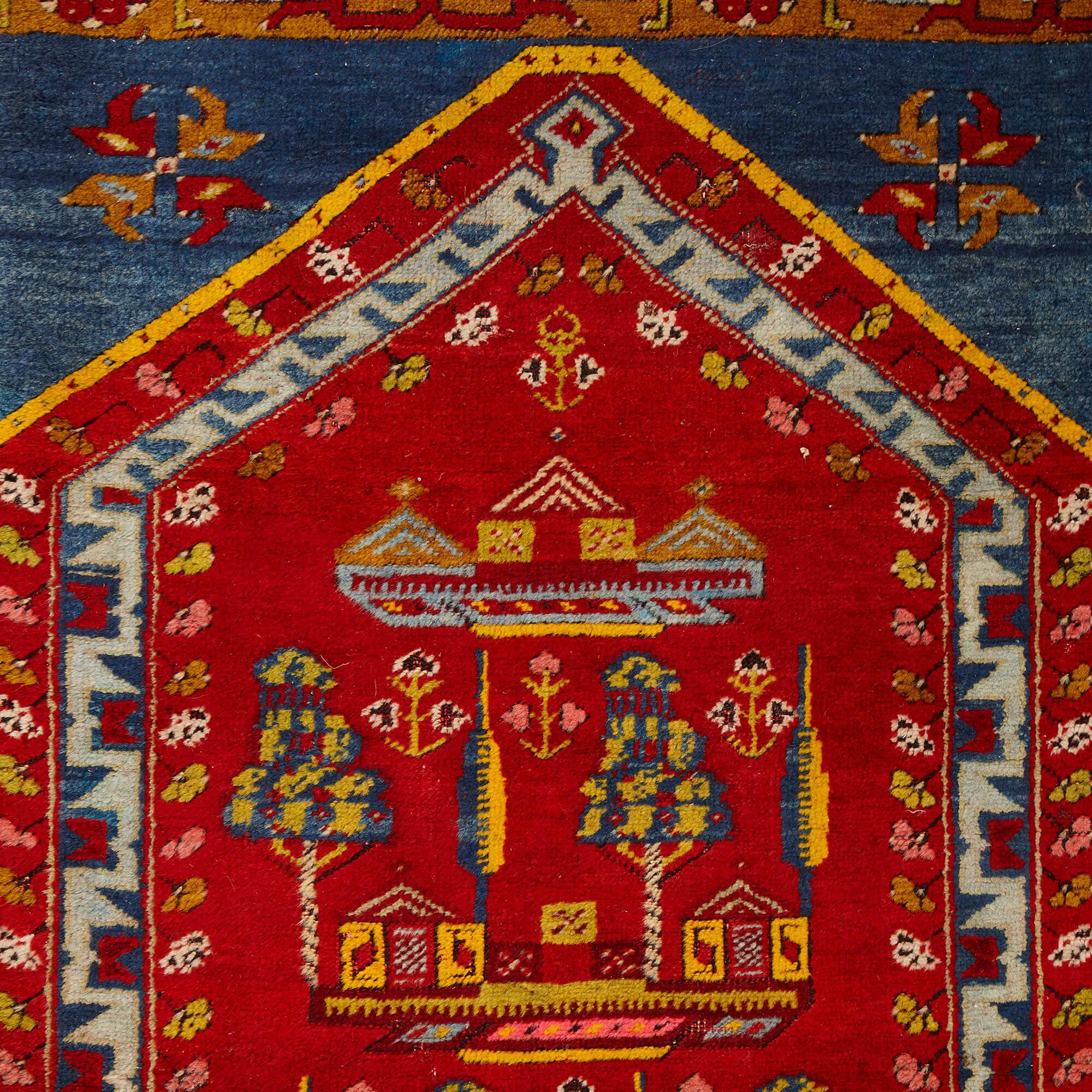 Turkish Anatolian Kirsehir Prayer Rug with a Village Design  For Sale