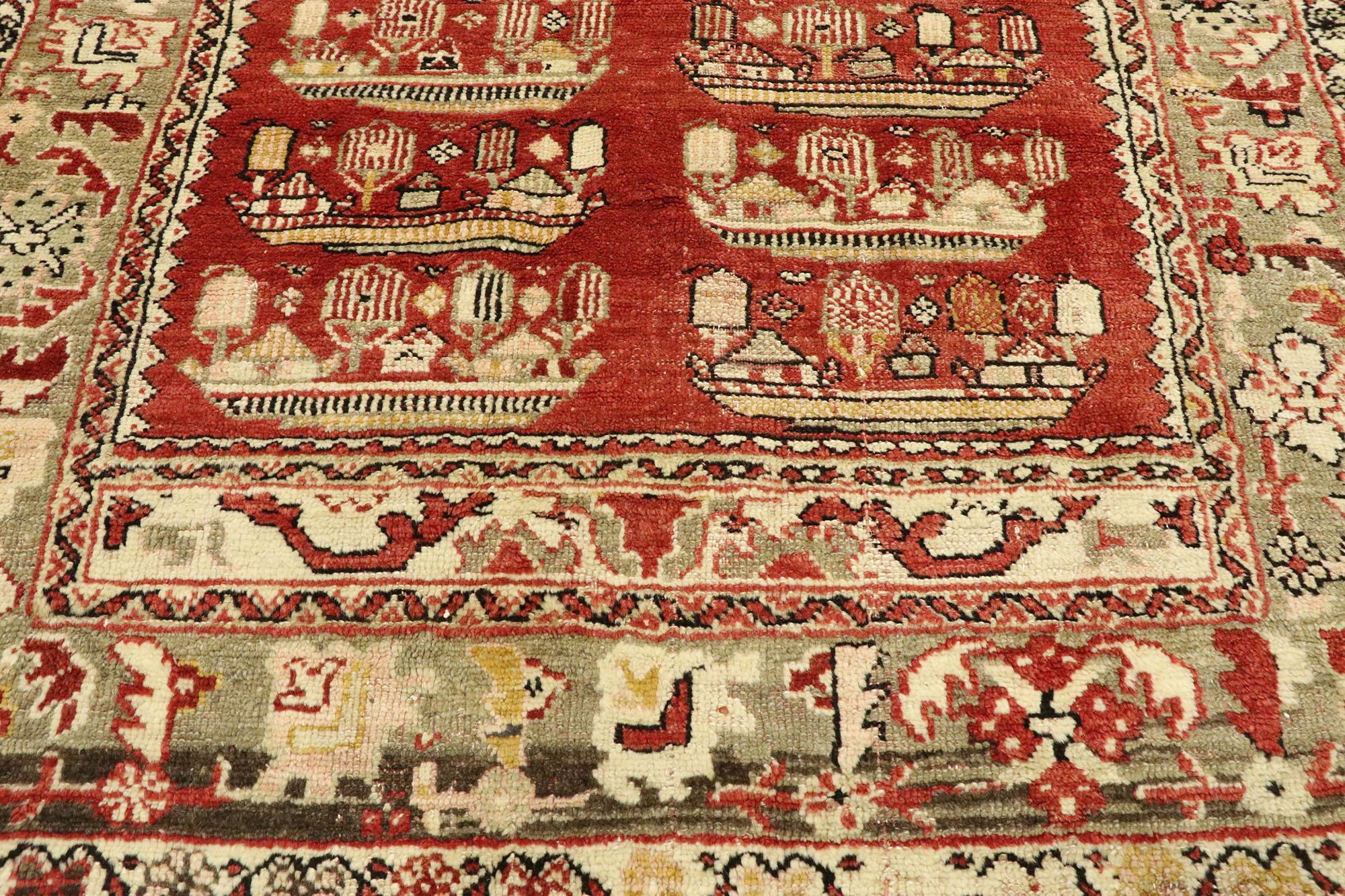 Anatolischer Kirsehir- Village Prayer-Teppich, türkischer Vintage-pictorial-Teppich (Türkisch) im Angebot