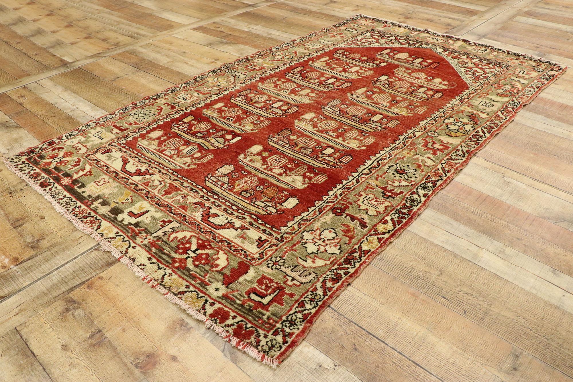 Anatolischer Kirsehir- Village Prayer-Teppich, türkischer Vintage-pictorial-Teppich im Zustand „Gut“ im Angebot in Dallas, TX