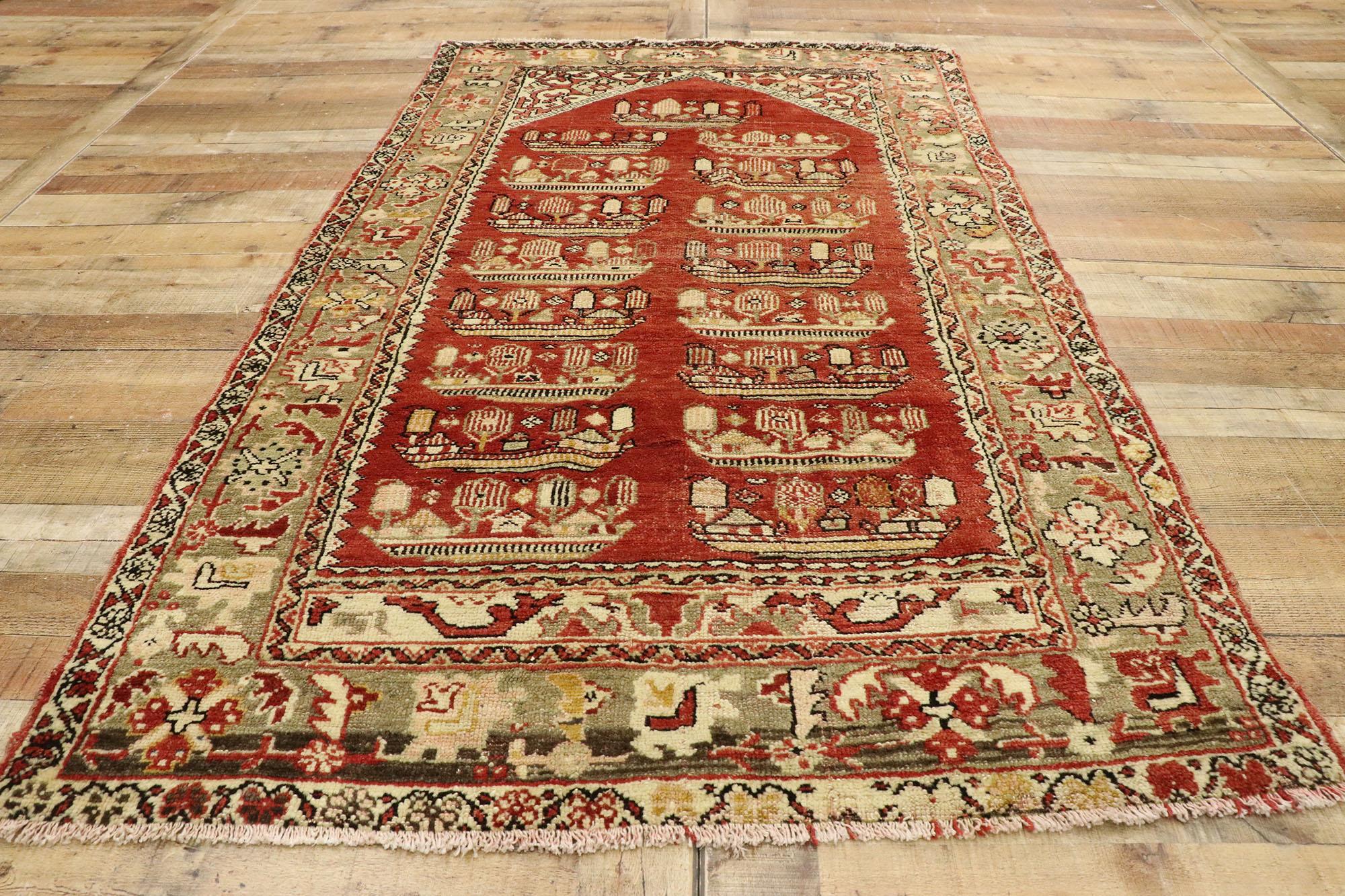 Wool Anatolian Kirsehir Village Prayer Rug, Vintage Turkish Pictorial Rug For Sale