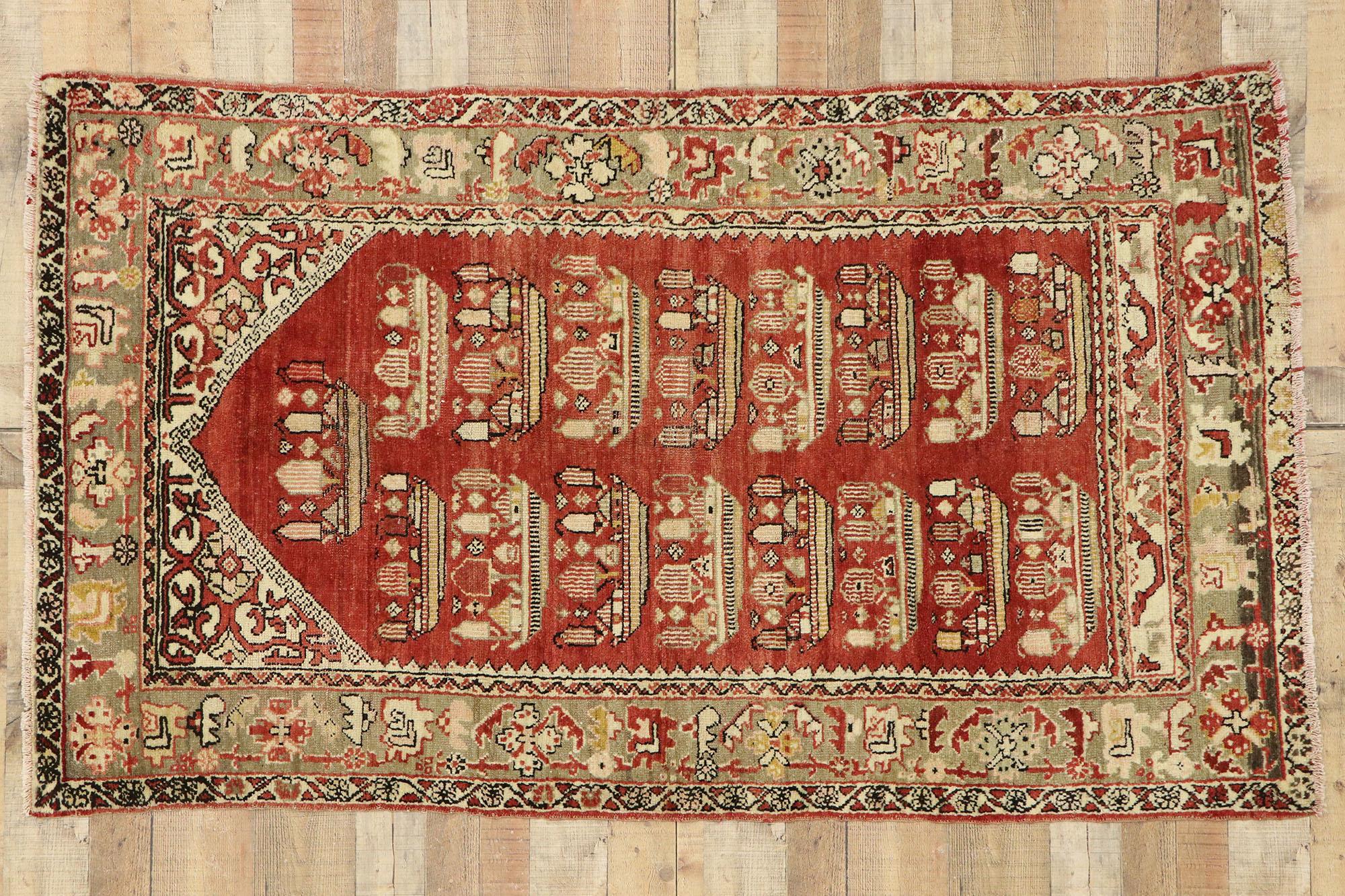 Anatolischer Kirsehir- Village Prayer-Teppich, türkischer Vintage-pictorial-Teppich im Angebot 1