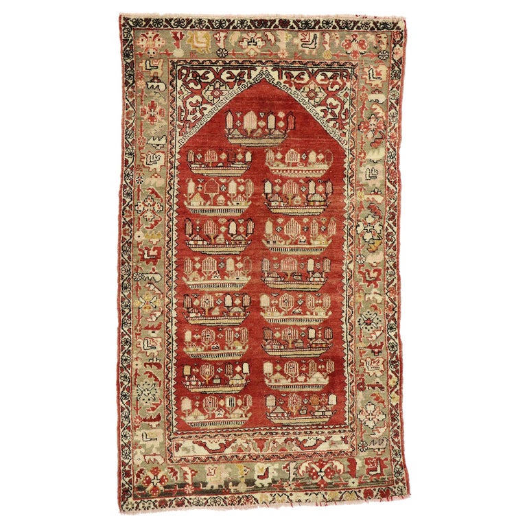 Anatolian Kirsehir Village Prayer Rug, Vintage Turkish Pictorial Rug For Sale