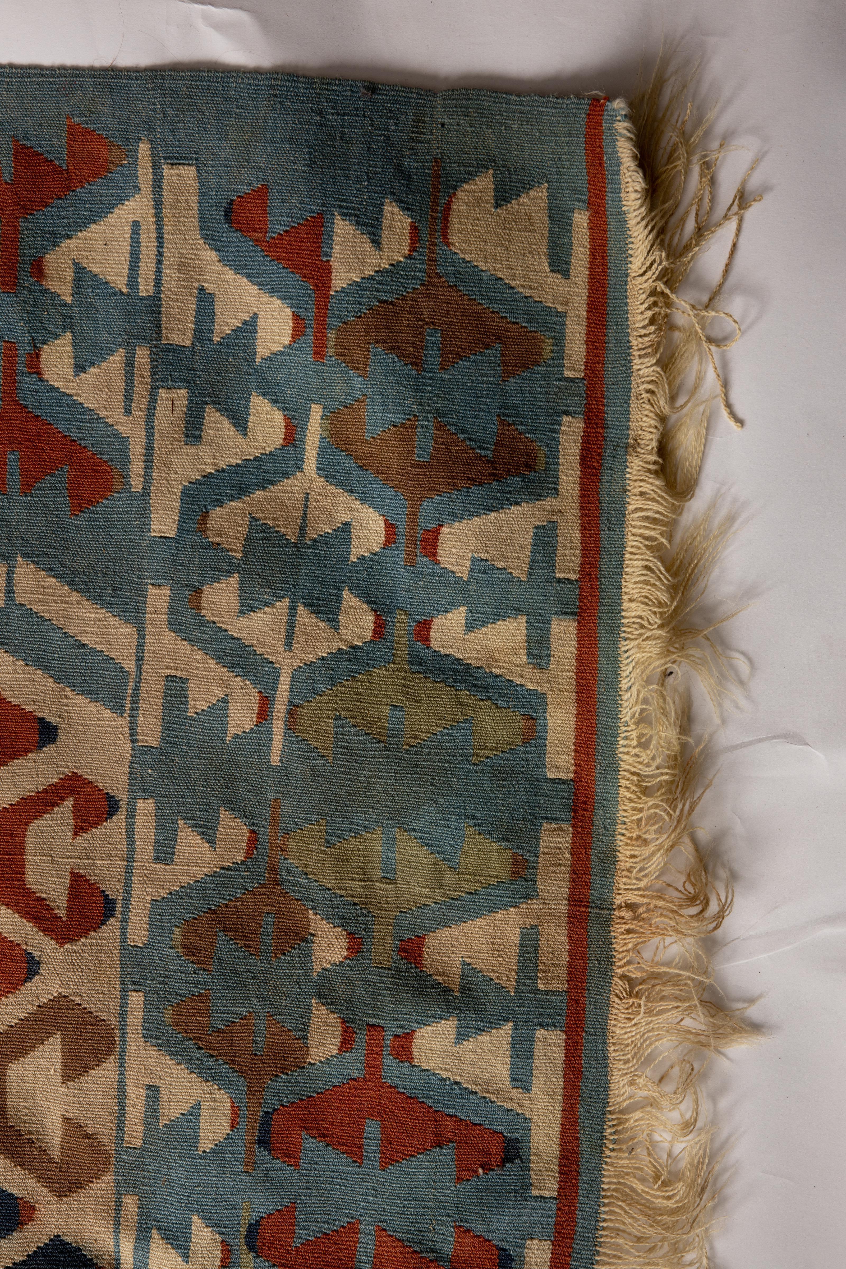 Hand-Woven Anatolian Ornate Design Handwoven Wool Kilim Rug For Sale