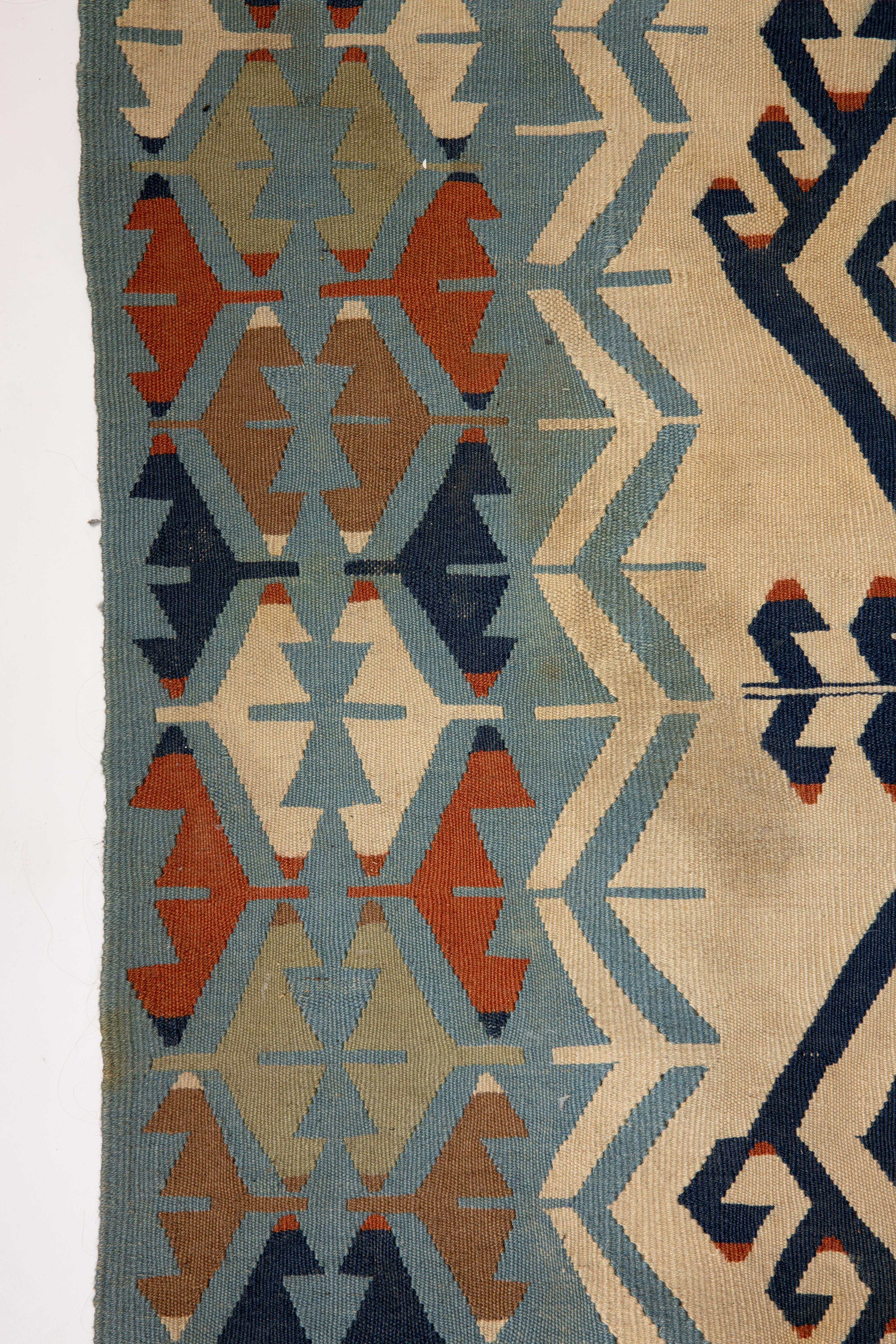 20th Century Anatolian Ornate Design Handwoven Wool Kilim Rug For Sale