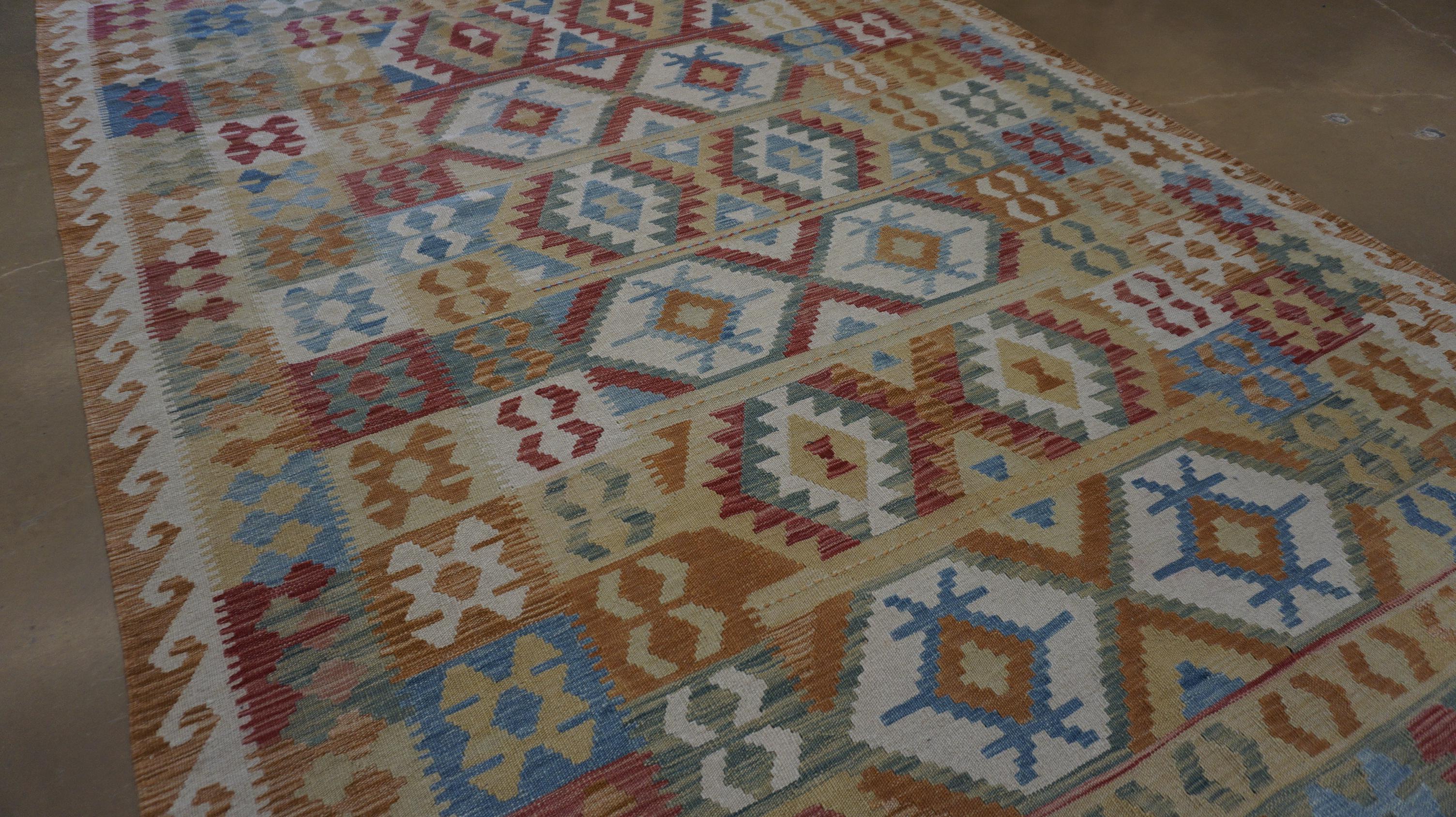 Pakistanais Kilim en laine de style anatolien 6'6''x9'7'' en vente