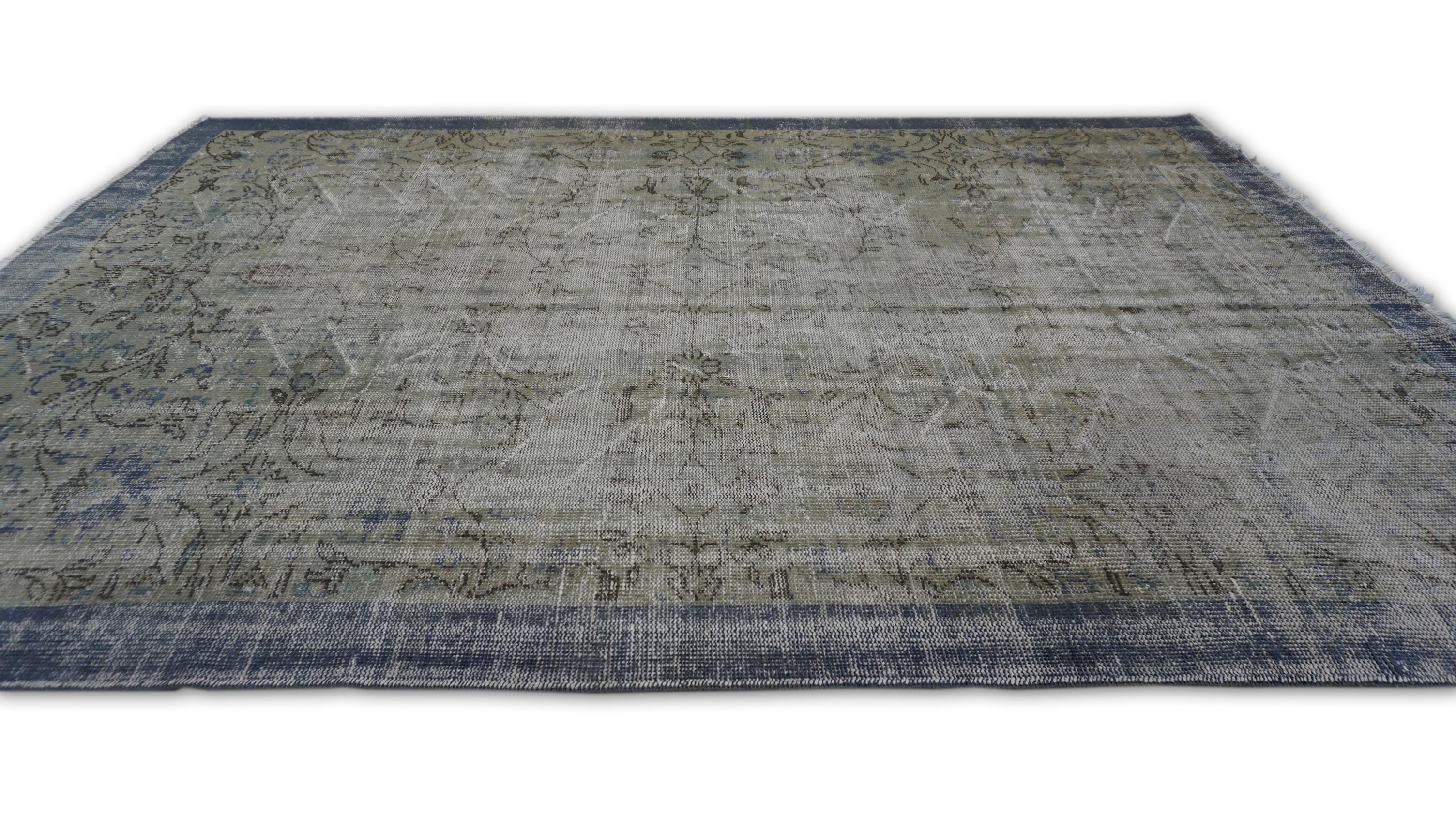 Anatolischer Vintage-Wollteppich in Grün und Blaugrau 6'10''x9'6'' (Handgeknüpft) im Angebot