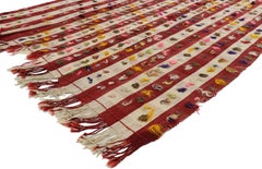 Anatolian Vintage Pompom Kilim Area Rug with Bohemian Style
