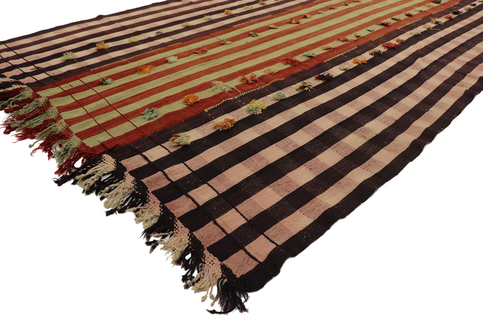 Hand-Woven Anatolian Vintage Turkish Pompom Kilim Rug with Country Cottage Style For Sale
