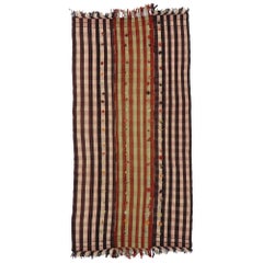 Tapis Kilim turc vintage Pompom d'Anatolie avec style chalet de campagne