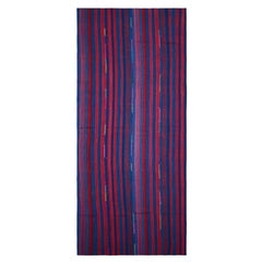 Anatolischer Vintage Kelim mit tiefblauen und roten Streifen, handgewebte Wolle