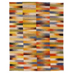 Original Mazandaran Wool Kelim in Vibrant Multicolor Stripes, New, Persian