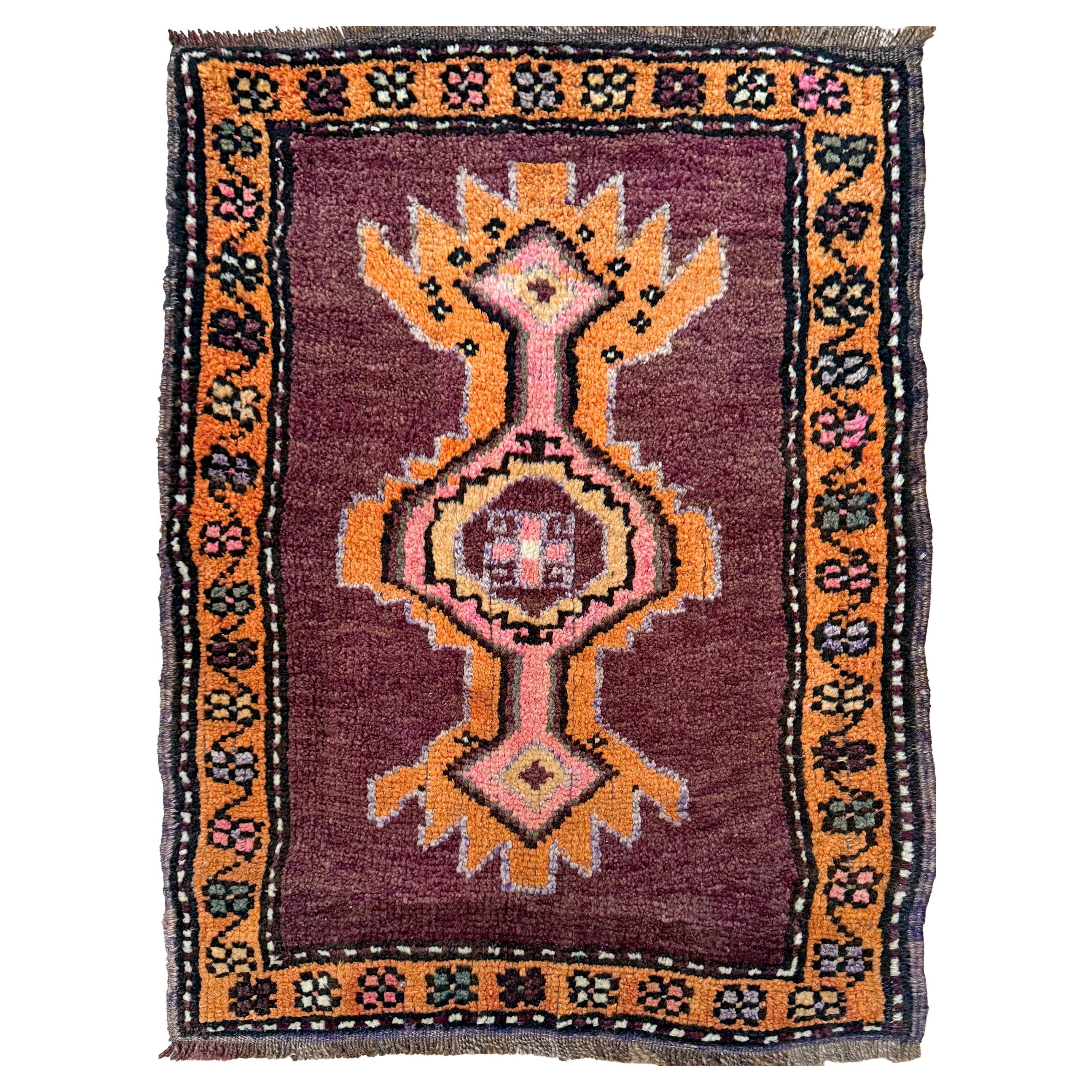 Anatolischer Yastik-Dorf Mini-Teppich - • Vintage Türkische Badematte / Fußmatte