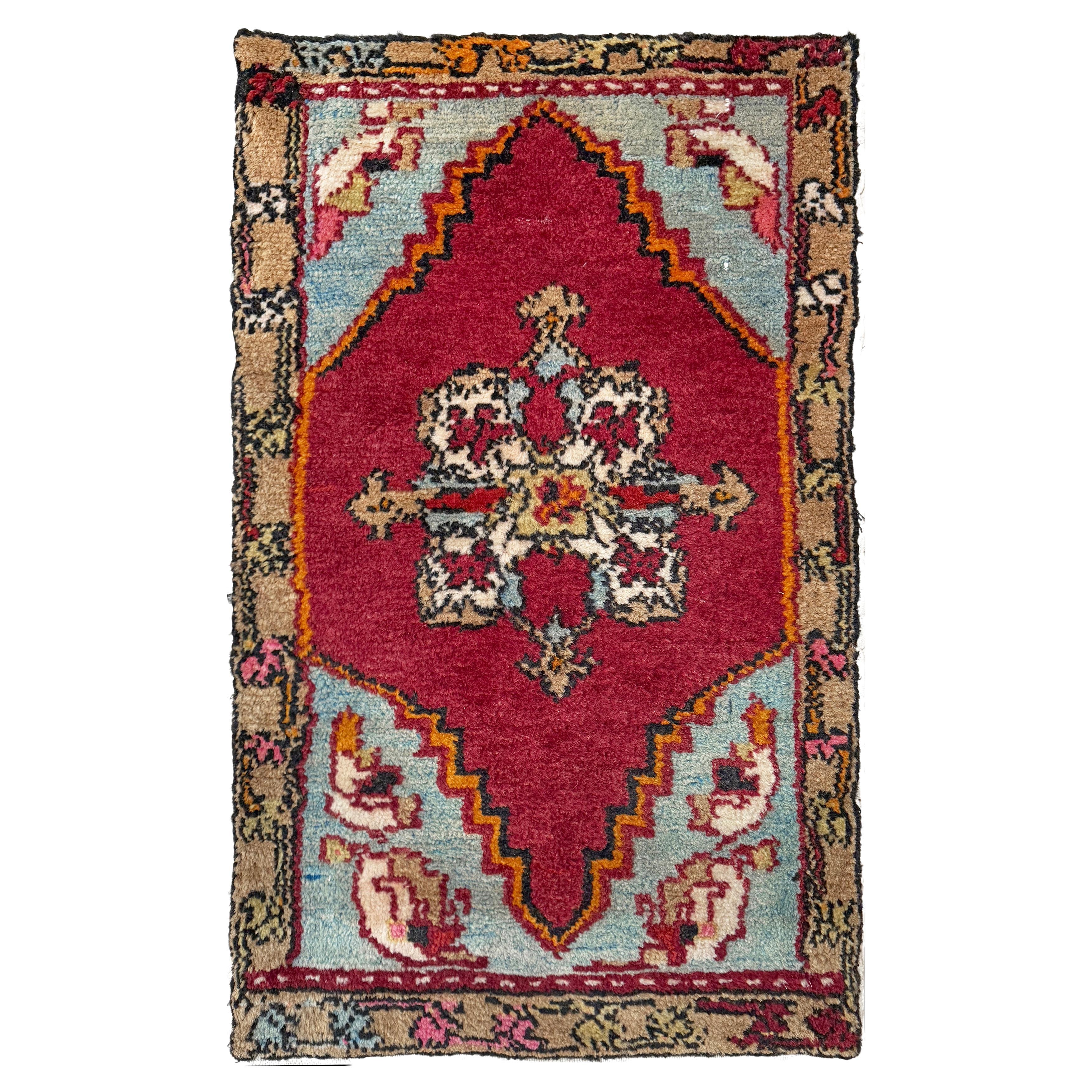 Anatolischer Yastik-Dorf Mini-Teppich - • Vintage Türkische Badematte / Fußmatte - • 2x3