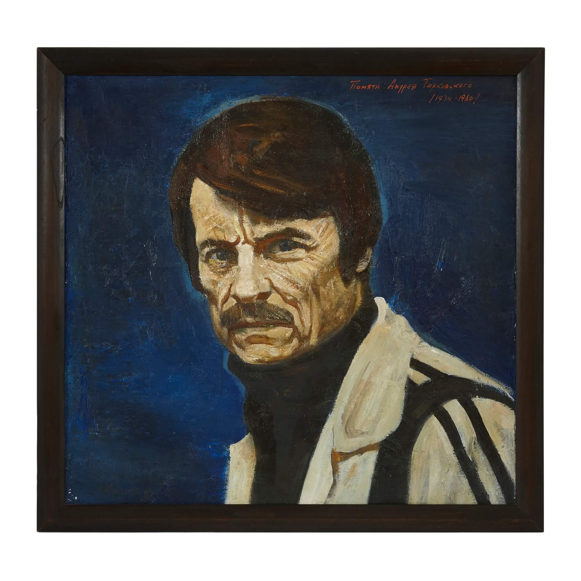 Portrait Painting di Anatolii Ivasenko  - Ritratto russo a olio di Andrei Arsenevich Tarkovsky di A. Ivasenko