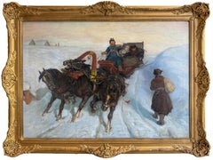 Anatolio Sokoloff (1891–1971) — Russian Troika in Winter — Oil on Canvas