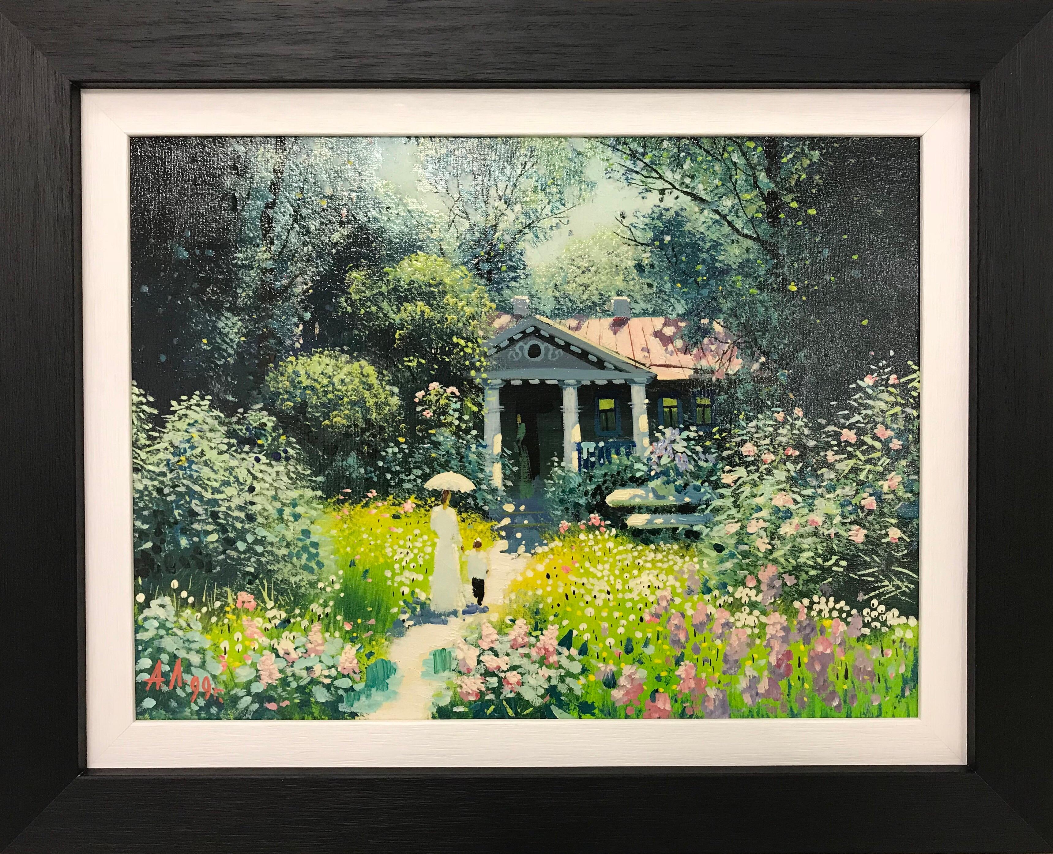 Anatoliy Lukash Figurative Painting - Lush Garden Original Oil Painting by 20th Century Russian Landscape Artist