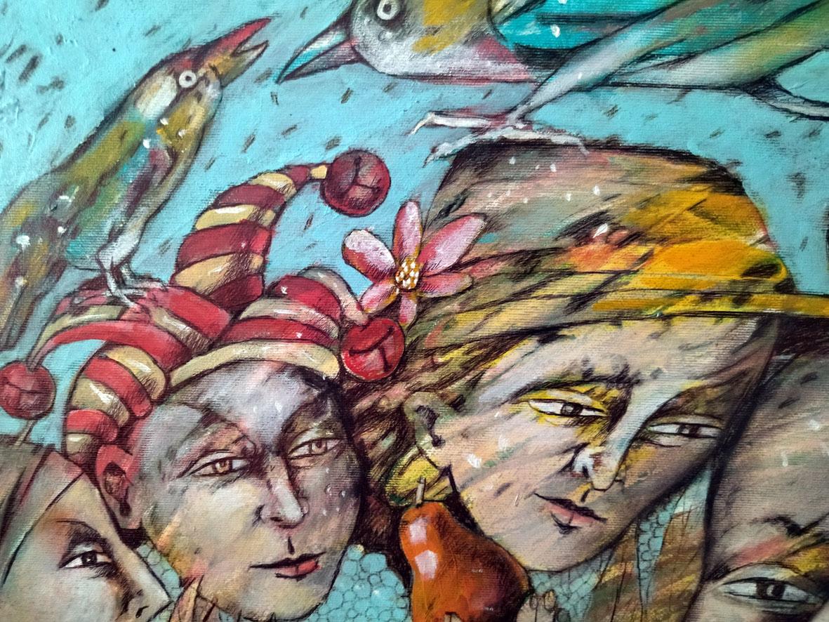 The Wilds - Pittura figurativa Giallo Blu Marrone Bianco Rosso Nero Rosa - Painting Astratto di Anatoliy Stankulov