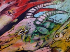 Wilds - Figurative Malerei Gelb Blau Braun Weiß Rot Schwarz Rosa