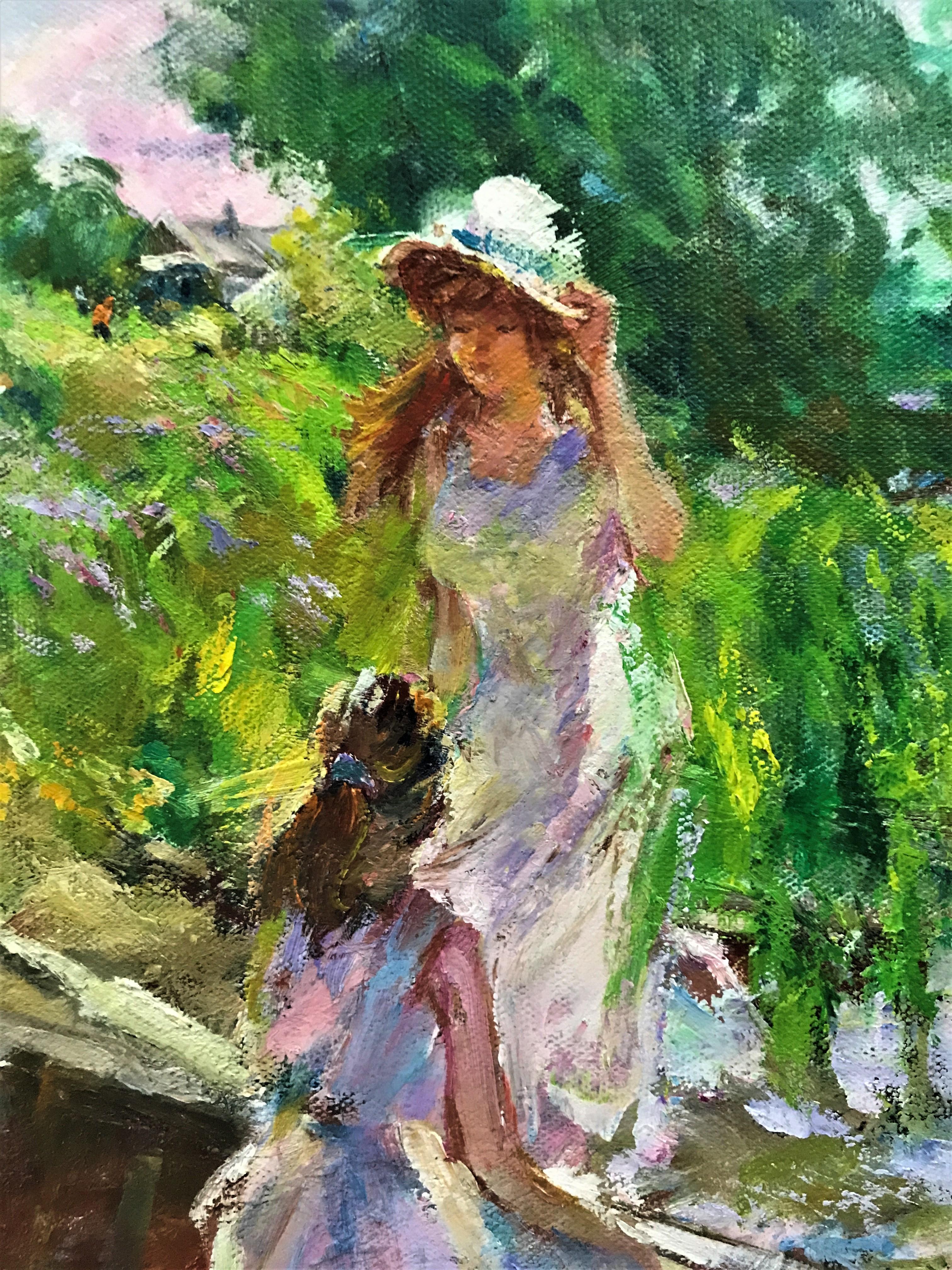 Magnifique jour au bord de la rivière, huile sur toile originale, impressionniste, 20e siècle - Impressionnisme Painting par Anatoly Belonog