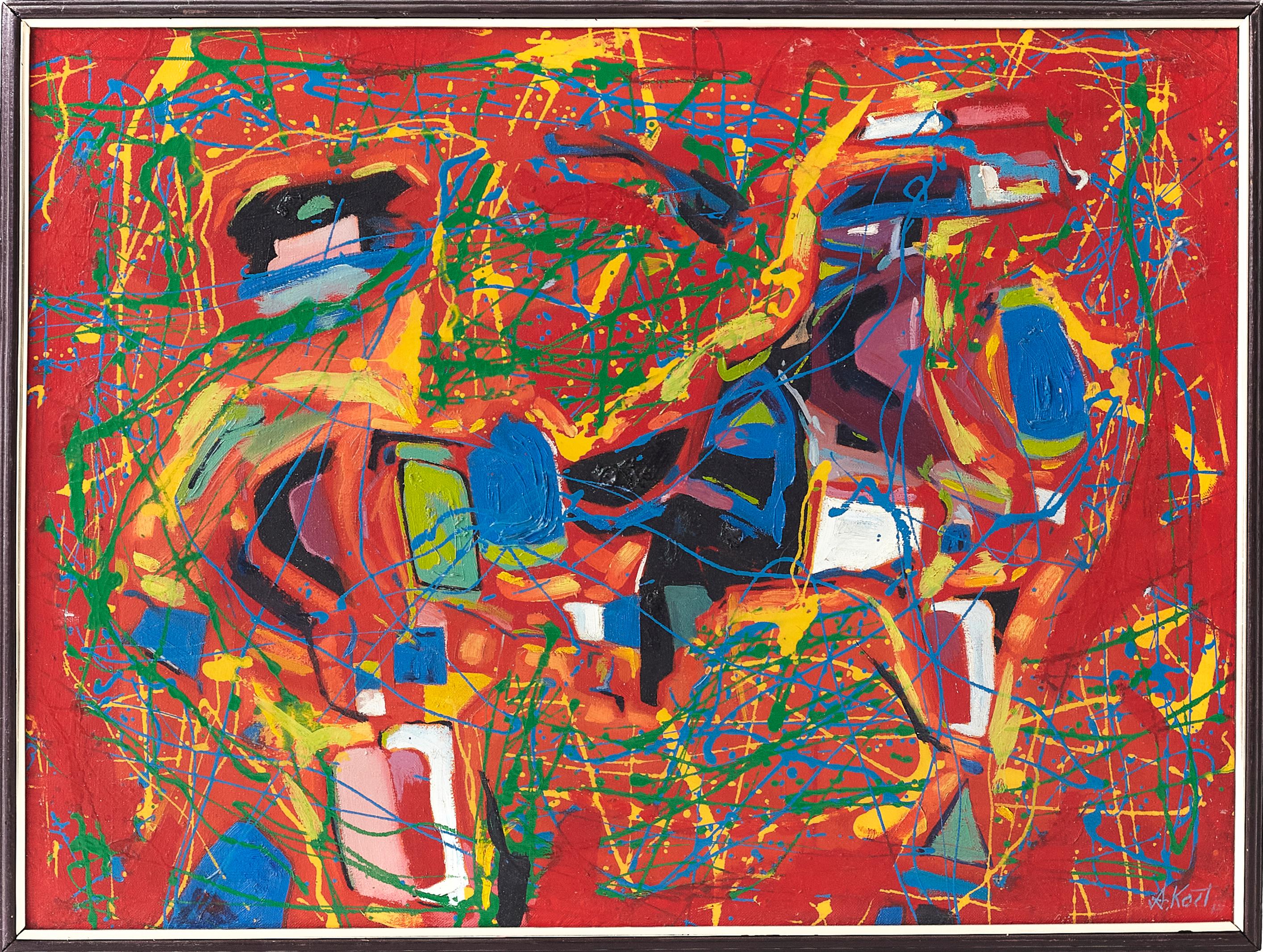 Anatoly Kost Abstract Painting - "Image of joy on green grass"
