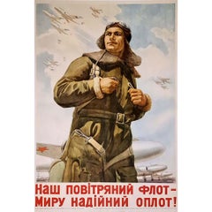 Poster sovietico originale del 1953 di Anatoly Kozhukhov La nostra aviazione serve l'umanità