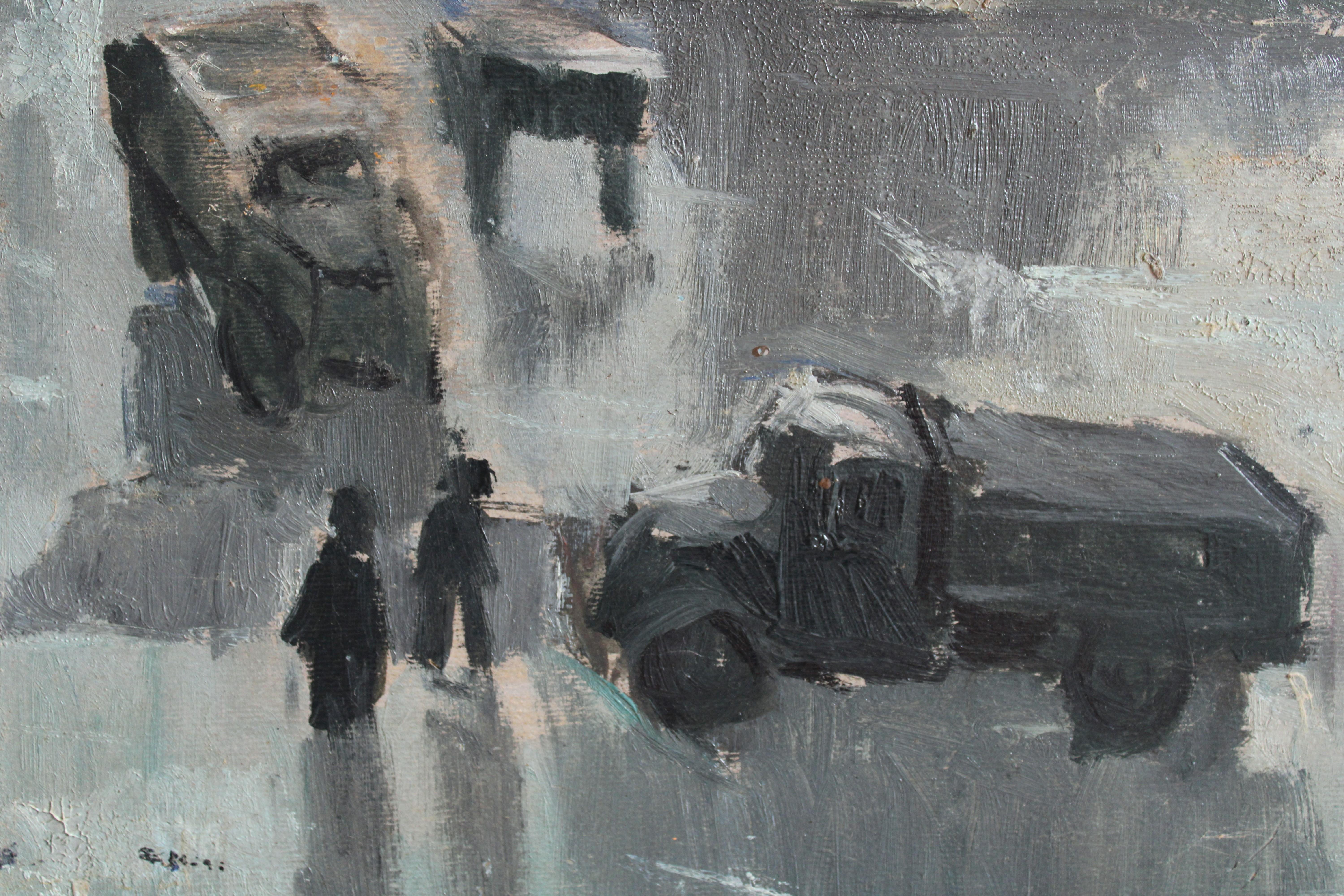 In the evening, 1950's, oil on cardboard, 46, 5х34 cm - Painting by Anatoly Lebedev