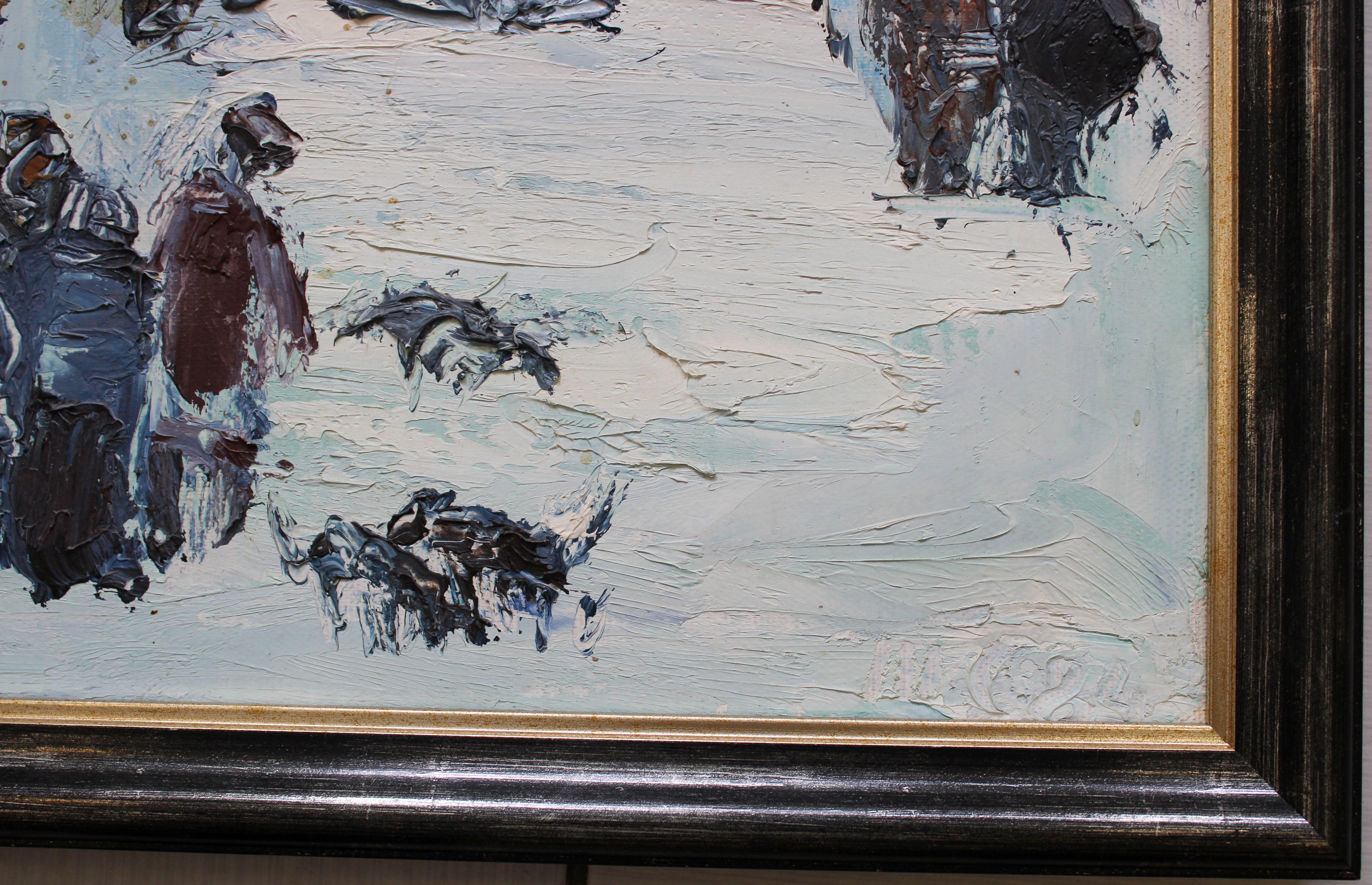 Paesaggio invernale. 1984, tela, olio, 60x80 cm - Landscape Painting Grigio di Anatoly Slepyshev