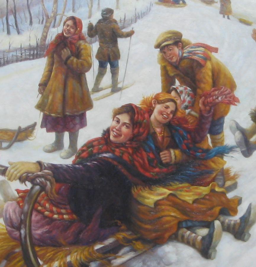 Russisches amerikanisches Wintergemälde des russischen Künstlers Sokoloff, ca. 1960er Jahre (20. Jahrhundert) im Angebot