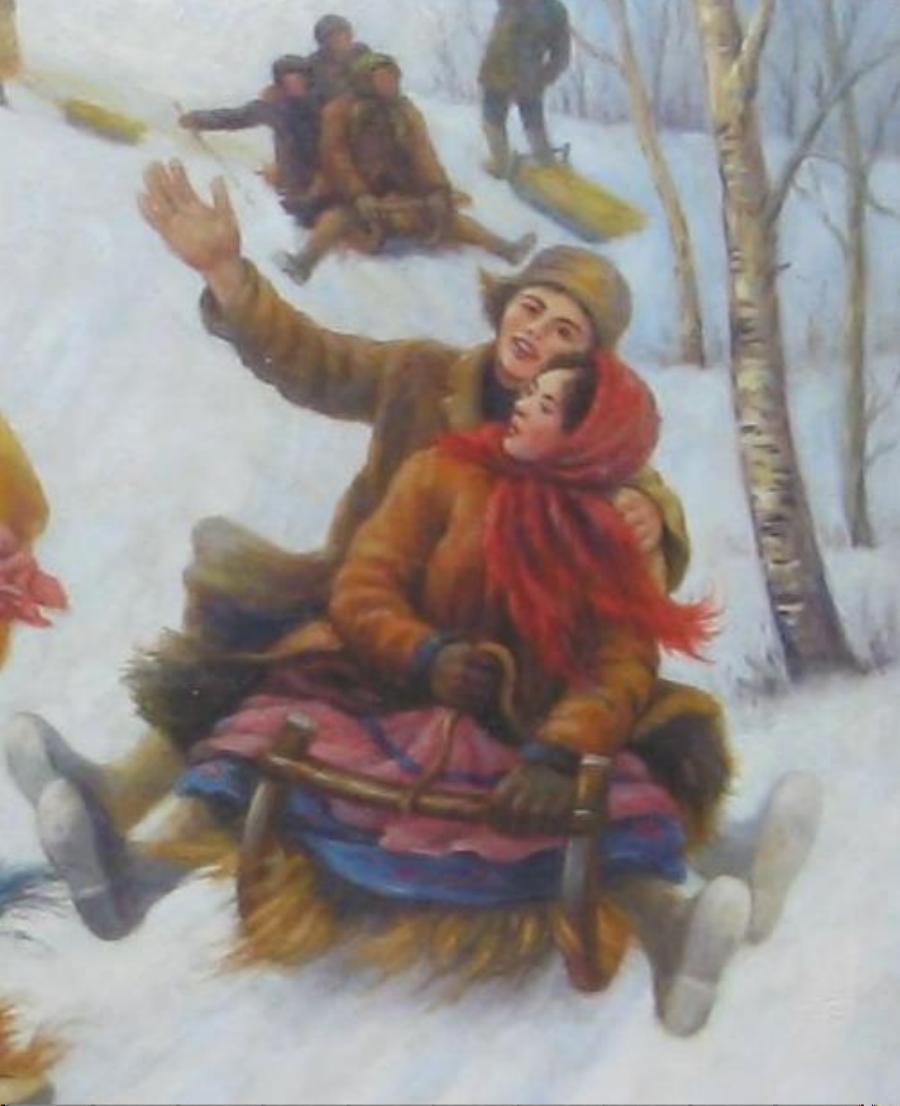Russisches amerikanisches Wintergemälde des russischen Künstlers Sokoloff, ca. 1960er Jahre (Leinwand) im Angebot
