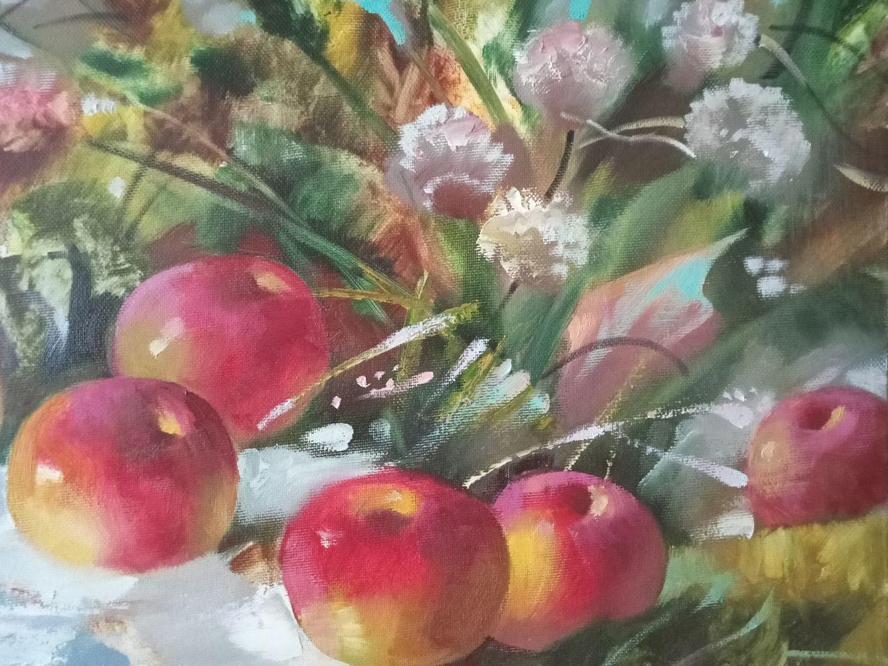 Apples in the Snow, Still Life, Original oil Painting, Ready to Hang For Sale 2