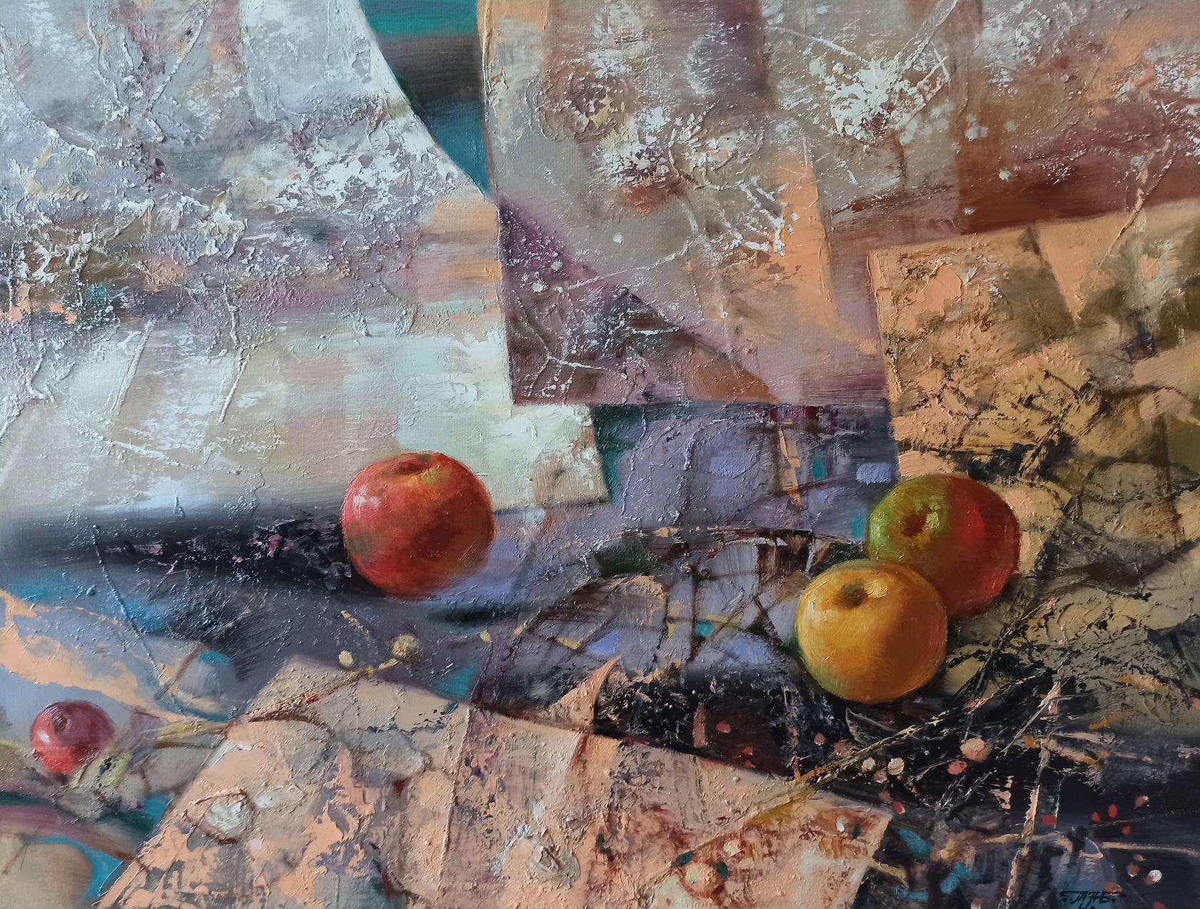 Apples, Abstract Still, Original oil Painting, Ready to Hang