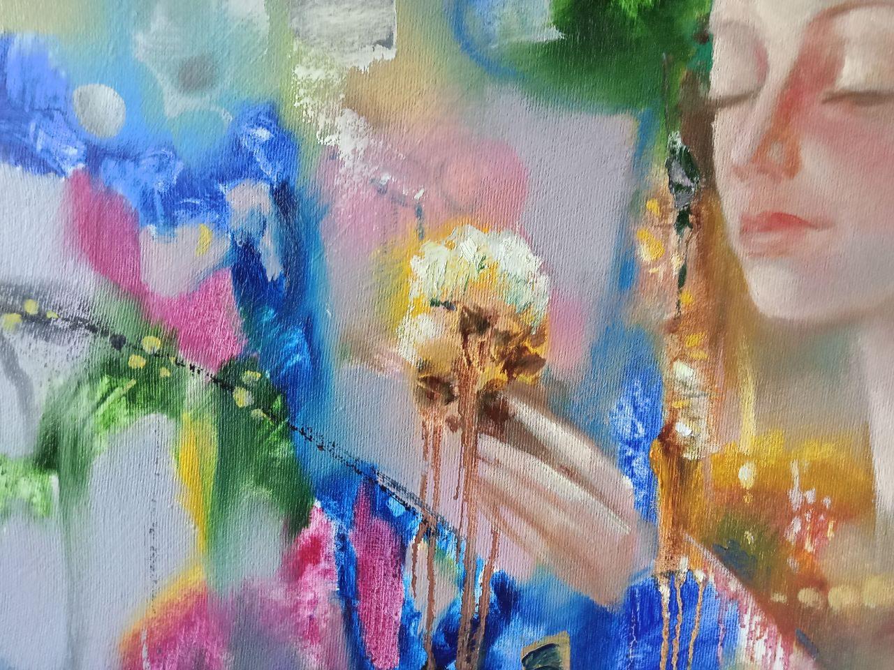 Aromas of Spring, Portrait, Flowers, Original oil Painting, Ready to Hang For Sale 4
