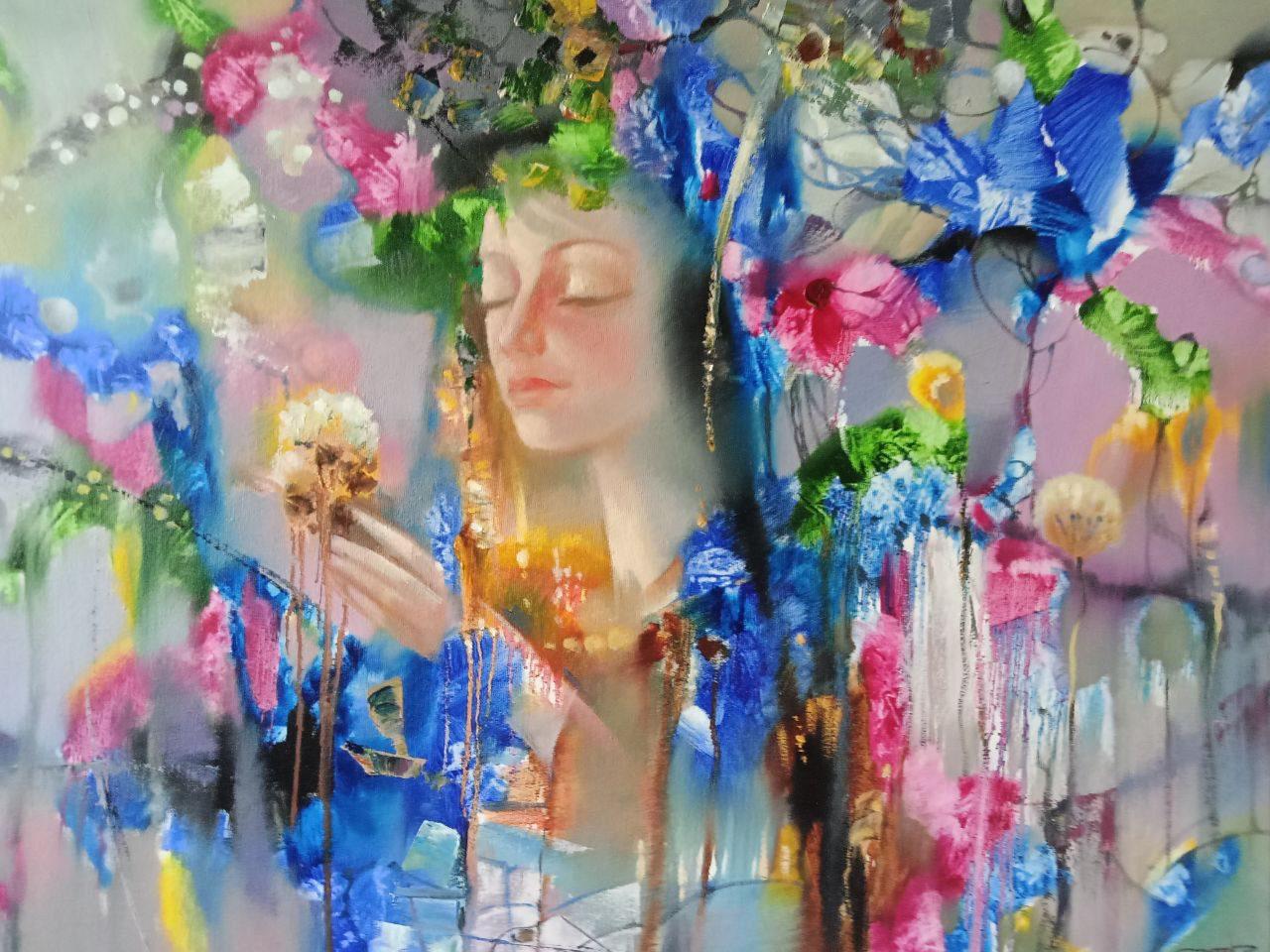 Portrait Painting di Anatoly Tarabanov - Aromi di primavera, Ritratto, Fiori, Pittura ad olio originale, pronta da appendere