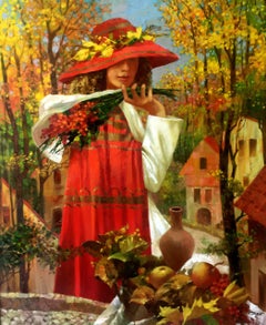 Autumn in the City, Figurative, Original oil Painting, Ready to Hang