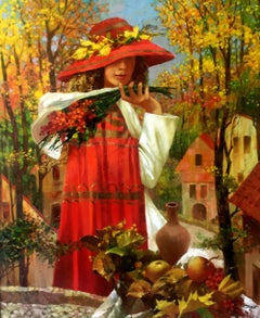 Autumn in the City, Figurative, Original oil Painting, Ready to Hang
