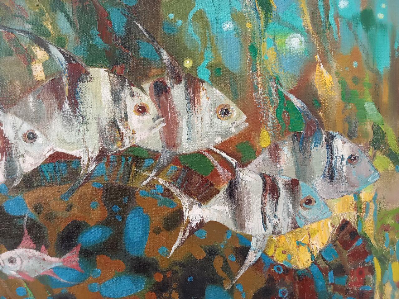 Big Fish, Original oil Painting, Ready to Hang - Gray Animal Painting by Anatoly Tarabanov