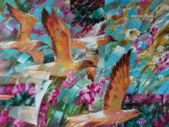 Vögel, Impressionismus, Original-Ölgemälde in Öl, hängefertig